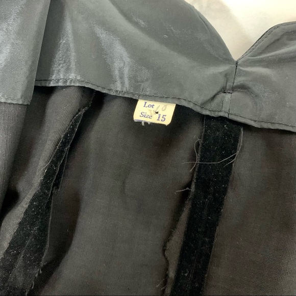 Vintage 50's Black Velveteen Cocktail Party Dress Pink Satin Trim Rhinestones 10 - Picture 10 of 11